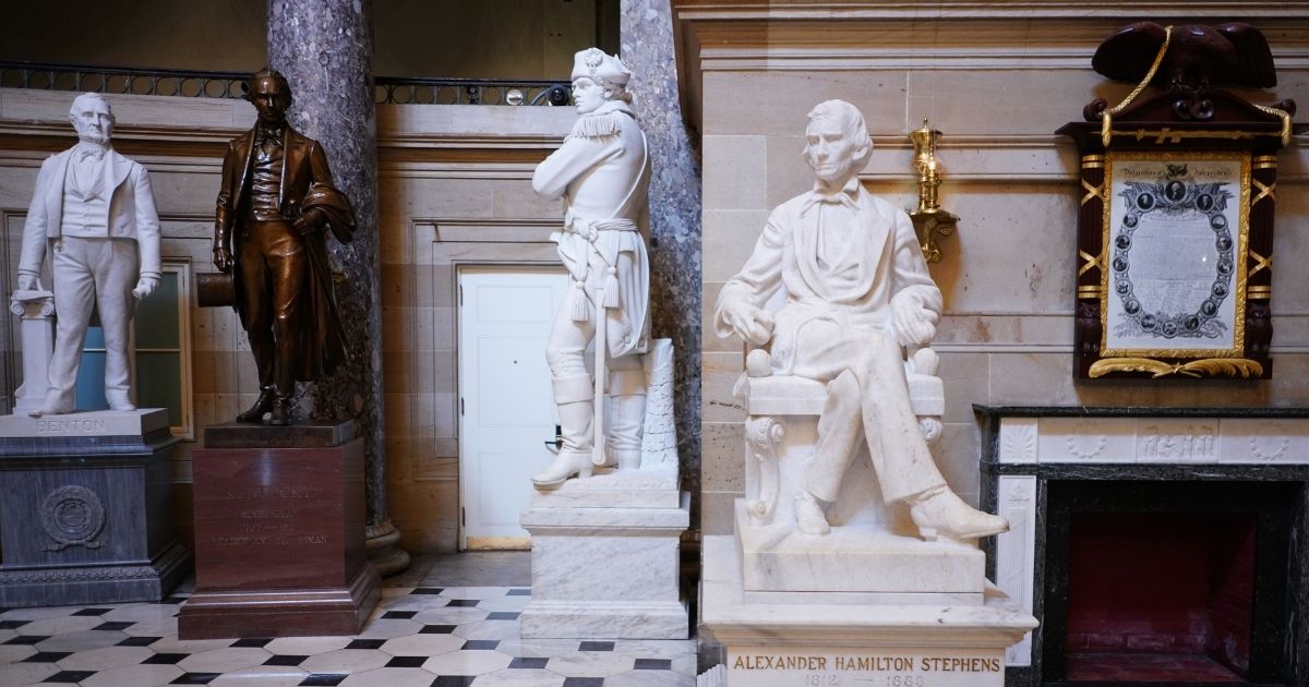 A statue of Alexander Hamilton Stephens, vice president of the Confederate States, is seen in Statuary Hall of the U.S. Capitol in Washington on June 11, 2020.