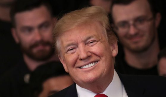 Then-President Donald Trump smiles during an event recognizing the Wounded Warrior Project Soldier Ride in the East Room of the White House, April 18, 2019, in Washington, D.C.