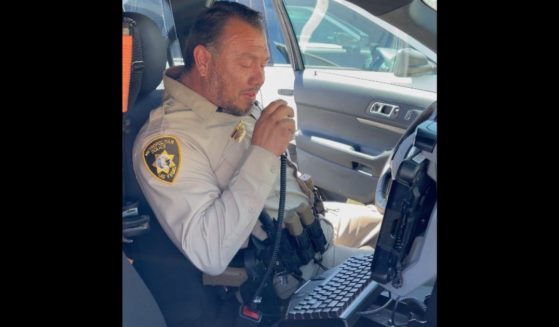 Officer Albert Beas during his final sign-off after 25 years with the Las Vegas Metro Police Department.