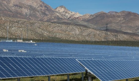 The large Barren Ridge solar panel array is viewed from Highway 58 on April 4, 2017, near Mojave, California.