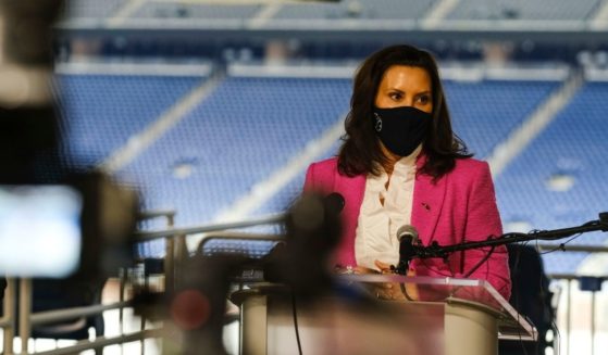 Michigan Gov. Gretchen Whitmer speaks to the media at Ford Field on April 6, 2021, in Detroit.