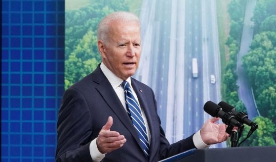 President Joe Biden speaks in the South Court Auditorium of the Eisenhower Executive Office Building, next to the White House, in Washington, D.C., on Friday.