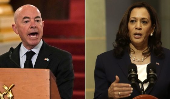 At left, Secretary of Homeland Security Alejandro Mayorkas speaks during a news conference in Guatemala City on Tuesday. At right, Vice President Kamala Harris sends a message to would-be Guatemalan migrants during a news conference at the Palace of Culture in Guatemala City on June 7.