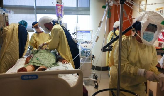 Physicians and medical staff care for a COVID-19 patient in December in the intensive care unit at Sharp Grossmont Hospital in La Mesa, California, in the southern part of the state.