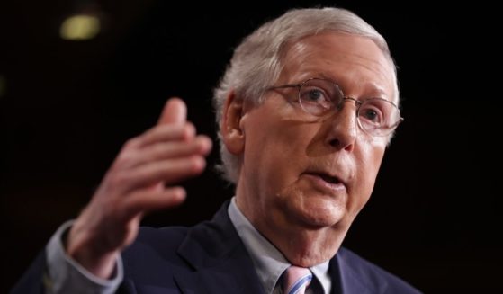 Senate Majority Leader Mitch McConnell talks to reporters after the Senate voted to confirm Supreme Court nominee Judge Brett Kavanaugh at the U.S. Capitol on Oct. 06, 2018, in Washington, D.C.