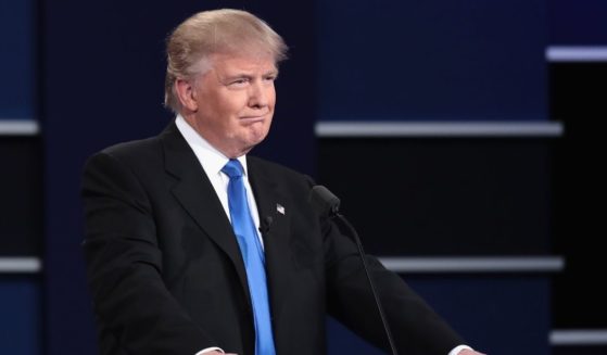 Then-Republican presidential nominee Donald Trump looks on during the Presidential Debate at Hofstra University on Sept. 26, 2016, in Hempstead, New York.