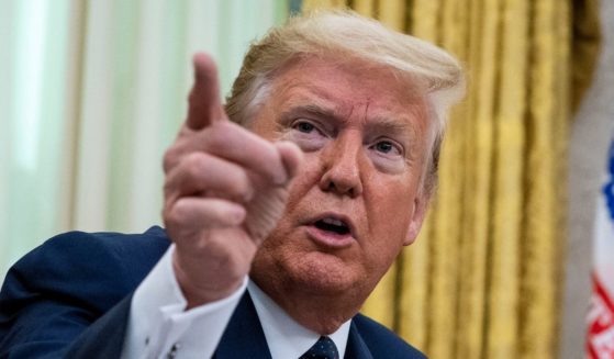 Then-President Donald Trump speaks in the Oval Office before signing an executive order related to regulating social media on May 28, 2020, in Washington, D.C.