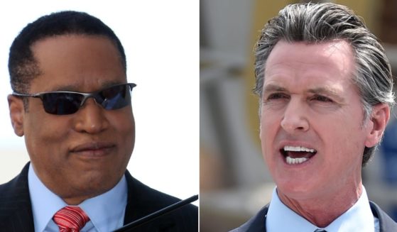 Conservative commentator Larry Elder, left, is running to replace Democratic Gov. Gavin Newsom, right, in California's recall election.