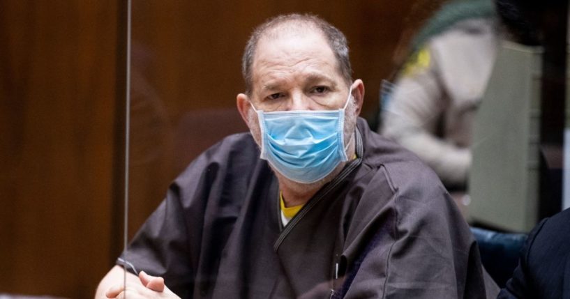 Former film producer Harvey Weinstein listens in court during a pre-trial hearing in Los Angeles on July 29, 2021.