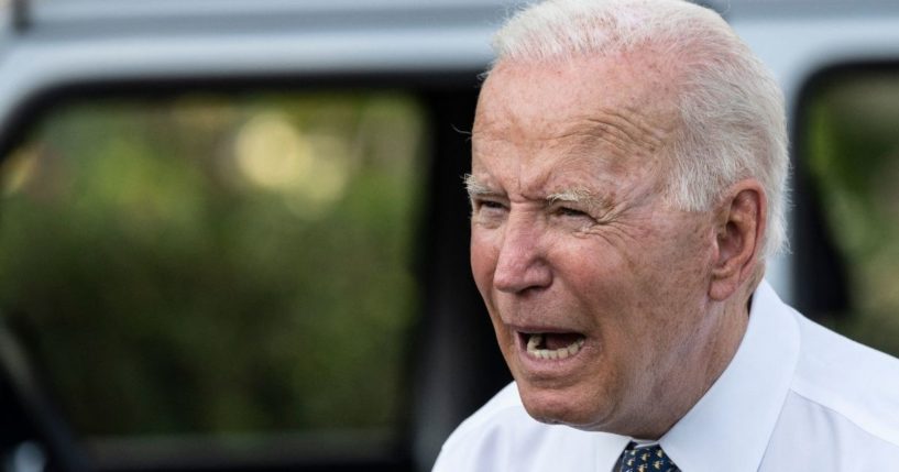 President Joe Biden speaks next to a Jeep Wrangler Rubicon after delivering remarks on the steps his administration is taking to strengthen American leadership on clean cars and trucks on the South Lawn of the White House in Washington, D.C., on Thursday.