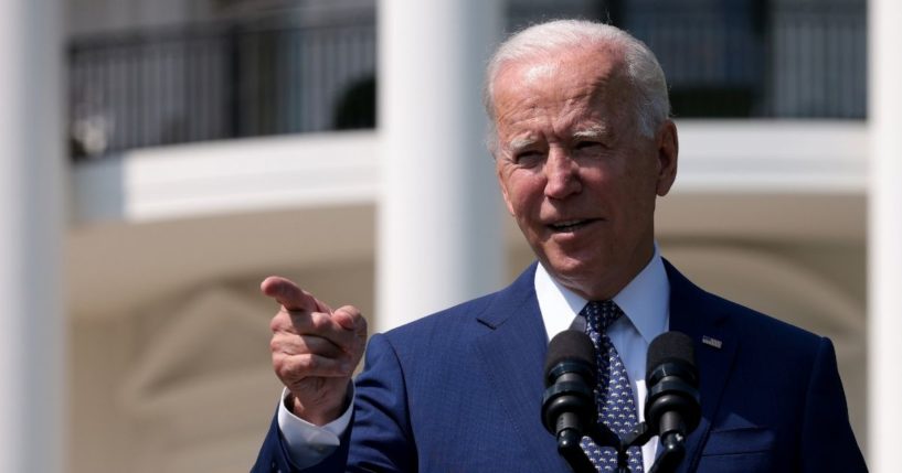 President Joe Biden delivers remarks during an event on the South Lawn of the White House on Thursday in Washington, D.C.