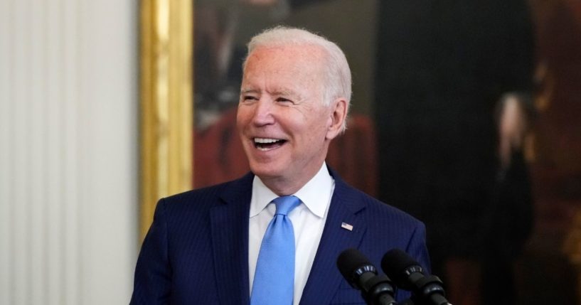 President Joe Biden speaks during an event in the East Room of the White House on Monday in Washington, D.C.