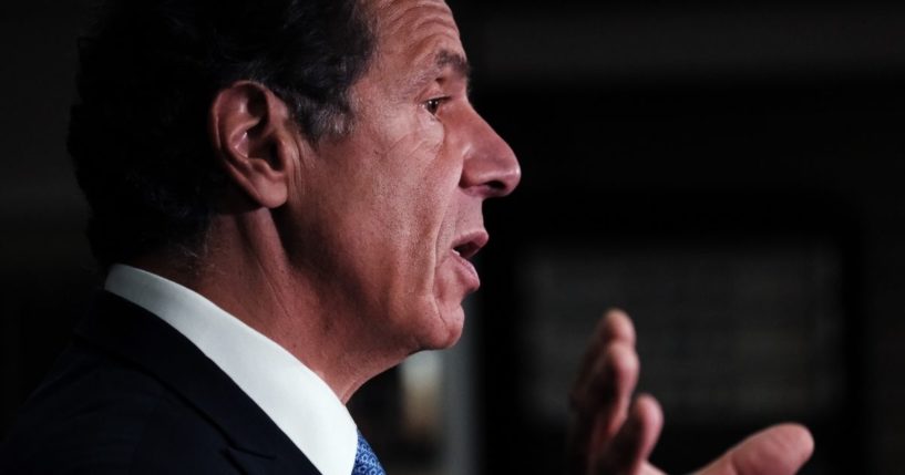 Democratic New York Gov. Andrew Cuomo is seen speaking at a news conference in Brooklyn, New York, on July 14, 2021.