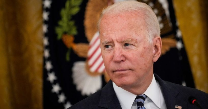 President Joe Biden speaks in the East Room of the White House on Wednesday.