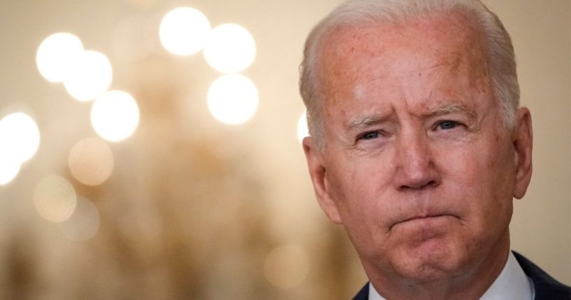 President Joe Biden is seen speaking from the East Room of the White House on Thursday.