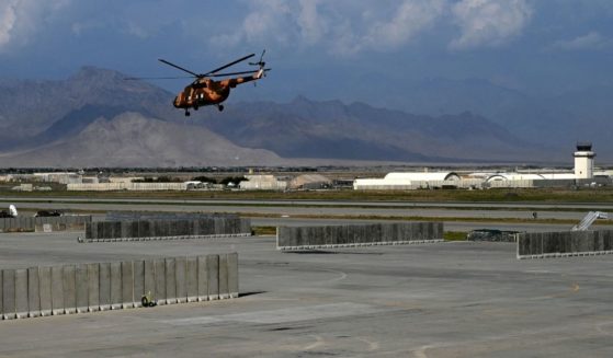 An Afghan helicopter takes off from the Bagram Air Base, some 40 miles north of Kabul, Afghanistan, on July 5, 2021.