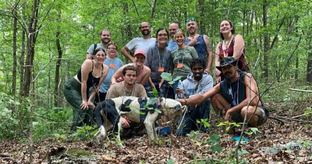 A group of cavers rescued a dog named Hawkeye from a 30-foot-deep pit at Dewey Hickman Nature Preserve in Indiana on Sept. 4, 2021.