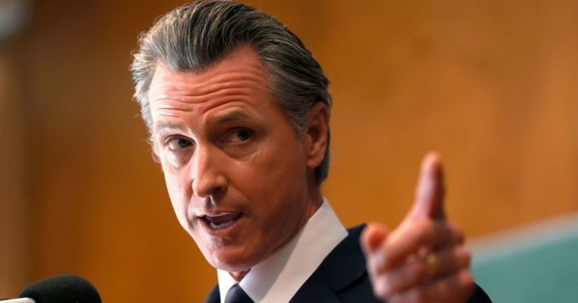 California Gov. Gavin Newsom speaks to union workers and volunteers on election day at the IBEW Local 6 union hall on Tuesday in San Francisco.