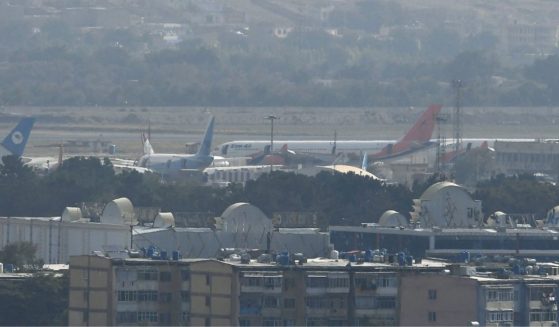 Planes are seen at the airport in Kabul, Afghanistan, on Tuesday after the U.S. pulled all its troops out of the country.