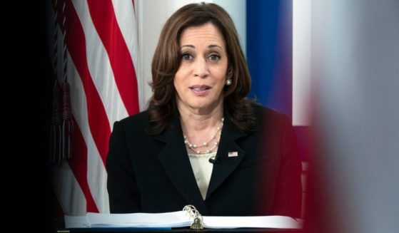 Vice President Kamala Harris speaks during a United Nations General Assembly virtual COVID-19 Summit on Sept. 22, 2021, from the South Court Auditorium on the White House complex in Washington, D.C.