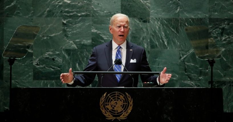 President Joe Biden addresses the United Nations on Sept. 21, 2021 in New York City.