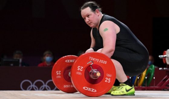 New Zealand's Laurel Hubbard participates in the women's +87kg weightlifting competition during the Olympic Games at the Tokyo International Forum in Tokyo on Aug. 2.