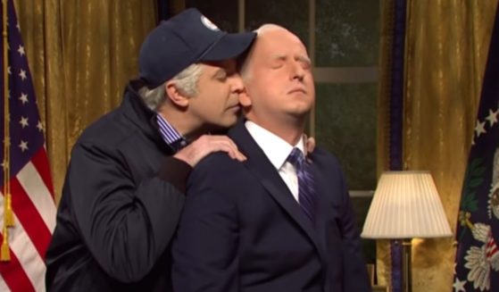 In a Saturday Night Live skit, Jason Sudeikis, playing Vice President Joe Biden, left,pays a visit to New (President) New Joe Biden, played by James Austin Johnson.