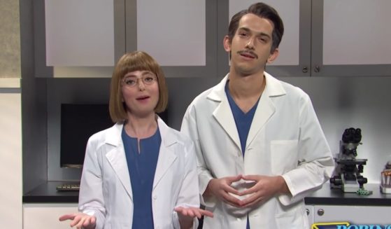 Sarah Sherman and Andrew Dismukes are pictured in a skit from the 47th season opener of "Saturday Night Live." Ratings for the once-popular show have sunk to new lows as the show has adopted more "woke" content and hired more progressive cast members.