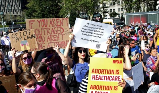 Crowds gather in New York's Foley Square for a pro-abortion rally on Saturday.