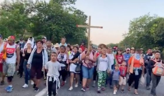 Migrant caravan traveling through Mexico toward the U.S. southern border on Oct. 25.