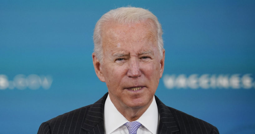 President Joe Biden speaks from the South Court Auditorium on the White House complex in Washington on Wednesday.