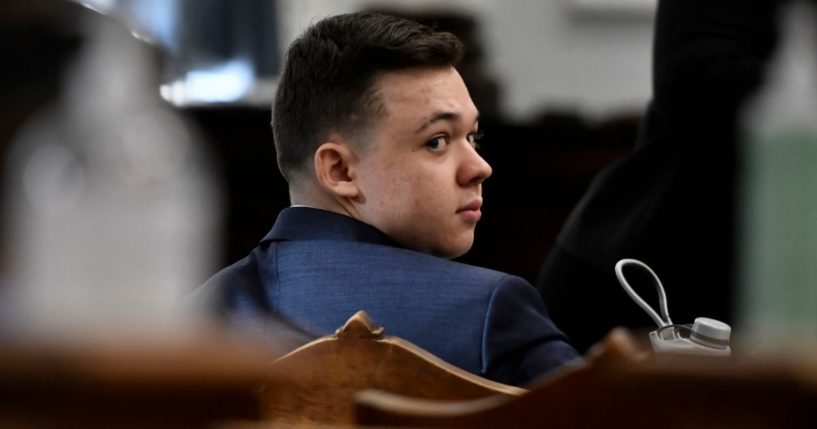 Kyle Rittenhouse looks on before his trial starts at the Kenosha County Courthouse in Kenosha, Wisconsin, on Nov. 8.