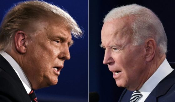 This combination of pictures shows former President Donald Trump, left, and Democratic then-presidential candidate Joe Biden squaring off during the first presidential debate at the Case Western Reserve University and Cleveland Clinic in Cleveland, Ohio, on Sept. 29, 2020.