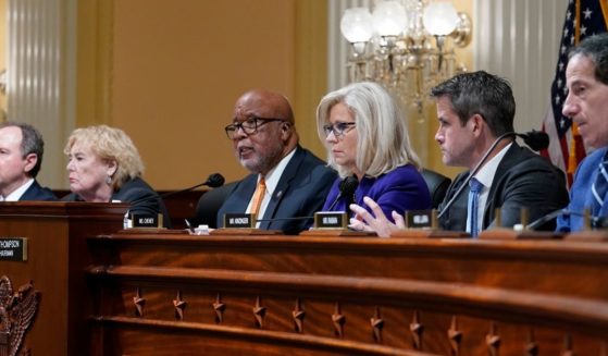 House Jan. 6 Committee members Reps. Adam Schiff of California, Zoe Lofgren, of California, Bennie Thompson of Mississippi., Liz Cheney of Wyoming, Adam Kinzinger of Illinois and Jamie Raskin of Maryland are seen at an Oct. 19 session. An independent photojournalist is suing the group for trying to subpoena her cell phone records.