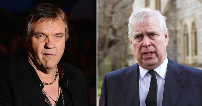 Meat Loaf, left, is seen on Feb. 16, 2010, in London. Prince Andrew, Duke of York, attends a service at the Royal Chapel of All Saints on April 11, 2021, in Windsor, England.