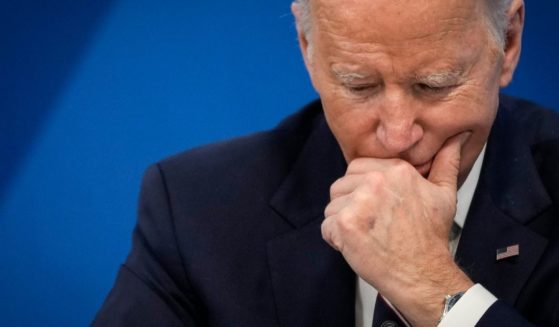 President Joe Biden participates in a virtual meeting in the South Court Auditorium of the White House complex on Tuesday in Washington, D.C.