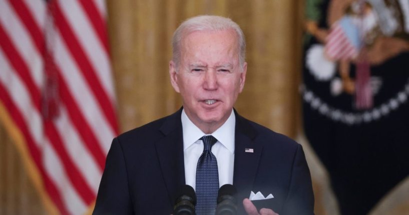 President Joe Biden delivers remarks in the East Room of the White House on Tuesday in Washington, D.C.