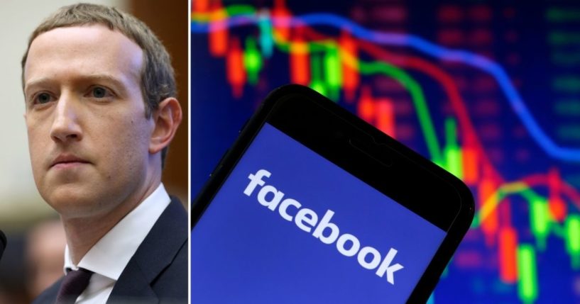 Facebook CEO Mark Zuckerberg testifies before the House Financial Services Committee on Capitol Hill on Oct. 23, 2019, in Washington, D.C. The Facebook logo is displayed on an iPhone in front of a graph on Thursday in Paris.