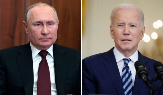 Russian President Vladimir Putin, left, addresses Russia from the Kremlin in Moscow, putting nuclear deterrent forces put on high alert on Sunday. President Joe Biden, right, speaks to reports from the East Room of the White House after speaking about the crisis between Russia and Ukraine on Thursday.