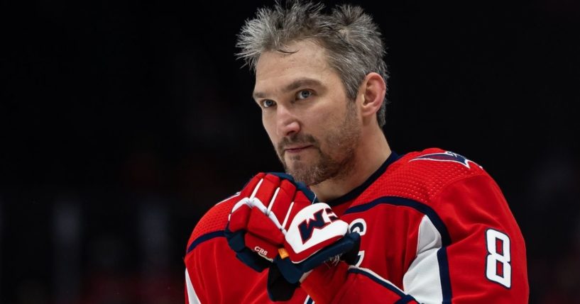 Alexander Ovechkin of the Washington Capitals looks on before a game against the Ottawa Senators at Capital One Arena on Feb. 13 in Washington, D.C.