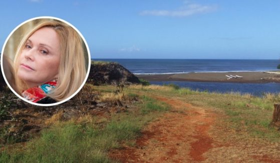 At left, Elena Branson is seen at an event at the Consulate General of Russia in New York in 2019. At right is Russian Fort Elizabeth State Historical Park in Hawaii.