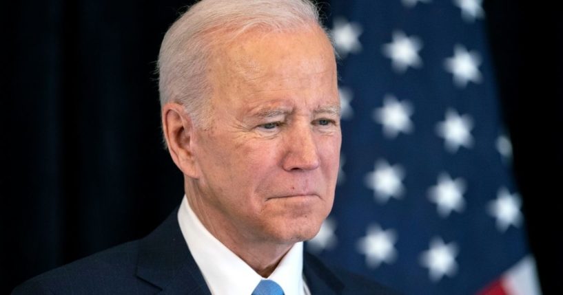 President Joe Biden looks on during an event at the U.S. Mission in Brussels on Friday.