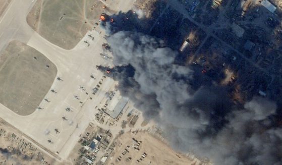 Satellite images show Kherson Airbase, a Russian-occupied air-field, after the Ukrainian military launched a counter-offensive attacked that took out several helicopters on Tuesday.