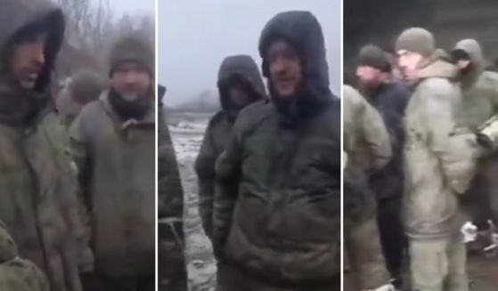 A video purportedly shot by a Russian soldier and obtained by Ukranian TV shows a large group standing around a large barn-like building. The narrator says the men have not been provided food or water for days.