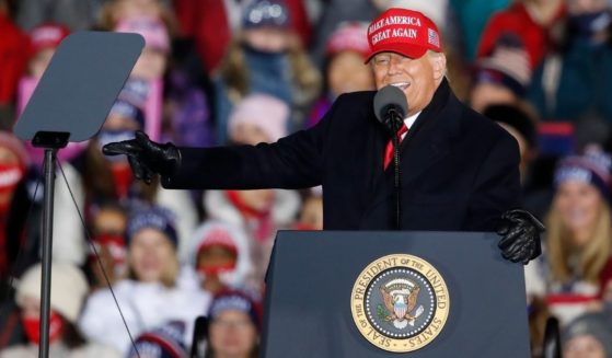 Then-President Donald Trump speaks during a campaign rally in Grand Rapids, Michigan, on Nov. 3, 2020, the day before the election.