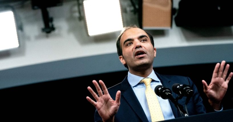 Rohit Chopra, director of the Consumer Financial Protection Bureau, delivers remarks in the Eisenhower Executive Office Building in Washington, D.C., on Monday.