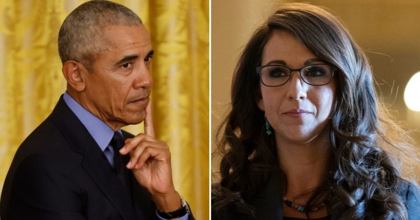 On Wednesday, former President Barack Obama, left, took to Twitter to remind people to remember both the victims of the Uvalde, Texas, school shooting and the two-year anniversary of the death of George Floyd. GOP Rep. Lauren Boebert, right, was one of many to criticize him for his remarks.