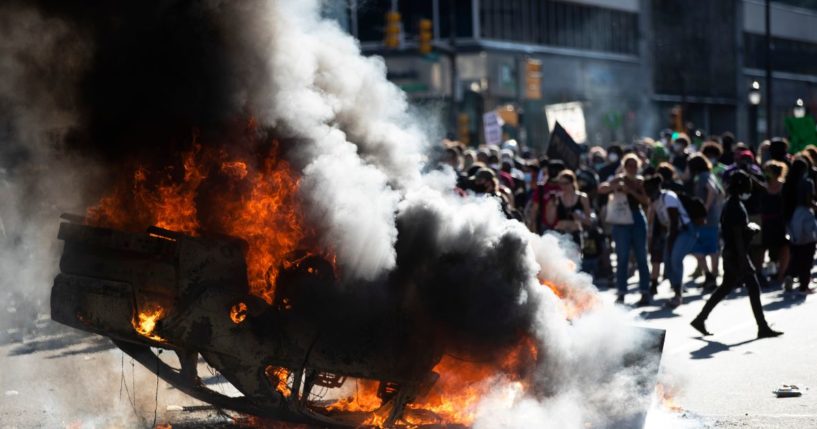 A police cruiser was set on fire and burned in Philadelphia, Pennsylvania, on May 30, 2020, during riots after the murder of George Floyd by Minneapolis police. Six people, including Ayoub Tabri, were charged with setting fire to police vehicles in Philadelphia during these protests.