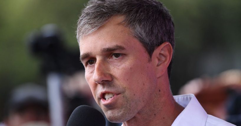 Texas Democratic gubernatorial candidate Beto O'Rourke speaks to gun control protesters across from the NRA Annual Meeting in Houston, Texas, on May 27.