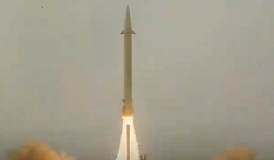 A missile takes off in a video released by Iranian state media on Saturday.